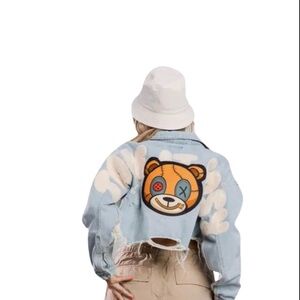 Blue Denim Jacket with Bear Patch